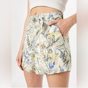 Abercrombie & Fitch Floral Linen Blend Shorts Size Large Yellow Botanical Print